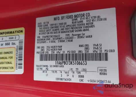 2019 Ford Mustang Gt Premium из США, поврежденный, VIN 1FA6P8CF3K5106653